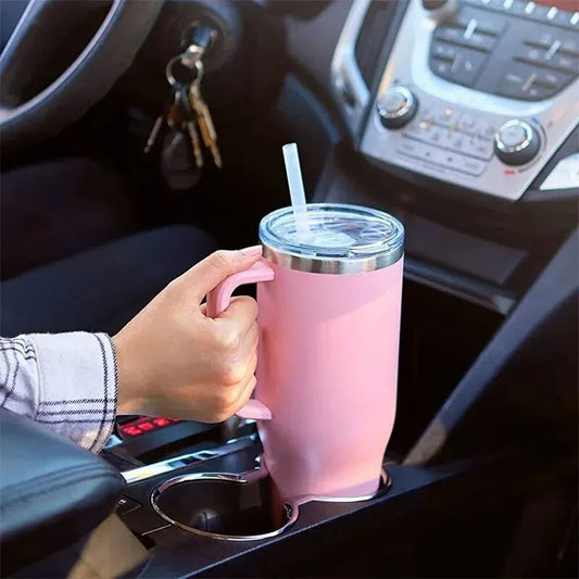 40oz Straw Coffee Insulation Cup With Handle Portable Car Stainless Steel